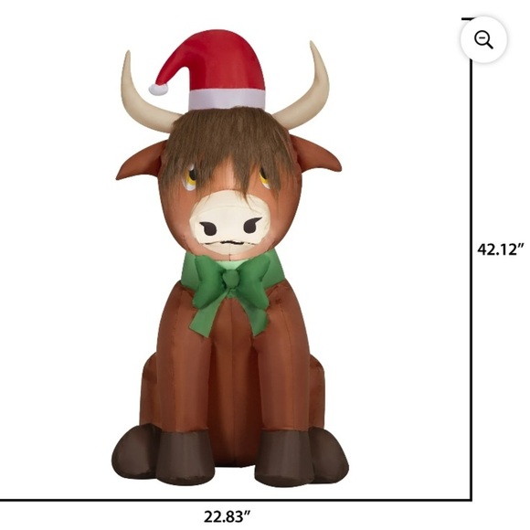 Highland Cow Christmas Inflatable Blow Up NEW 3.5 ft Christmas Decoration Tan - Picture 2 of 3